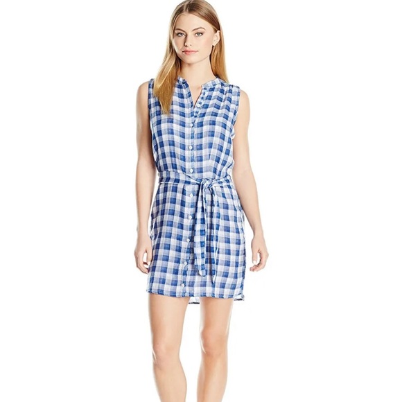 NWT Caribbean Joe Sleeveless Blue Gingham Button Front Gauze Dress L - Picture 2 of 8